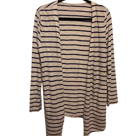 Chico's Striped Cotton The Ultimate Tee Collection Cotton Nautical Cardigan SZ 0 - Picture 1 of 10